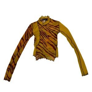 Urban Outfitters Cairo Mesh Mock Neck Top Women's Small Sheer Bodycon Y2K Animal
